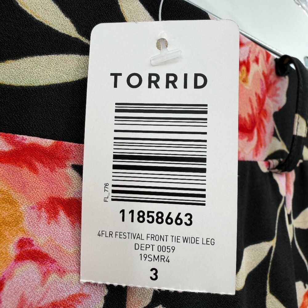 Torrid Floral Festival Front Tie Wide Leg Black Pink Size 3 (22/24) NWT - Picture 9 of 10